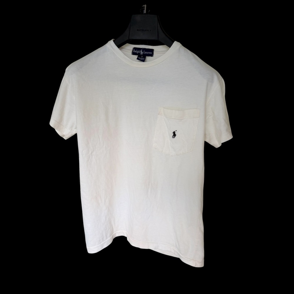 80's Ralph Lauren Pocket T-Shirt Cream Off White Short Sleeve Cotton Small